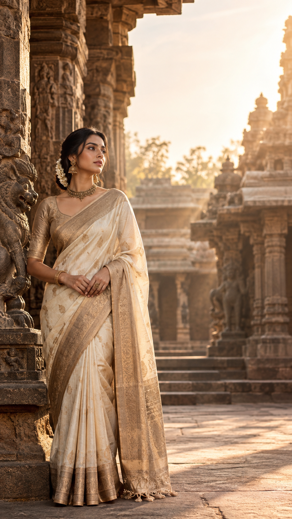 Temple Grace — deep red lehenga with gold borders