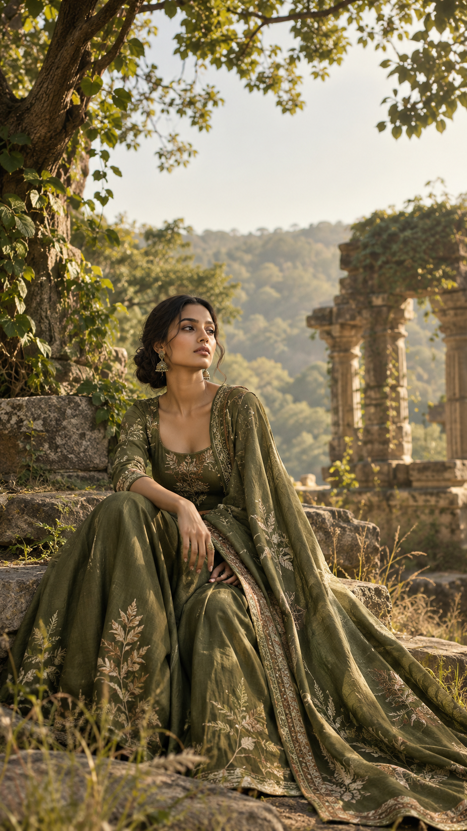 Spiritual Journeys — ivory gold lehenga by the temple tank